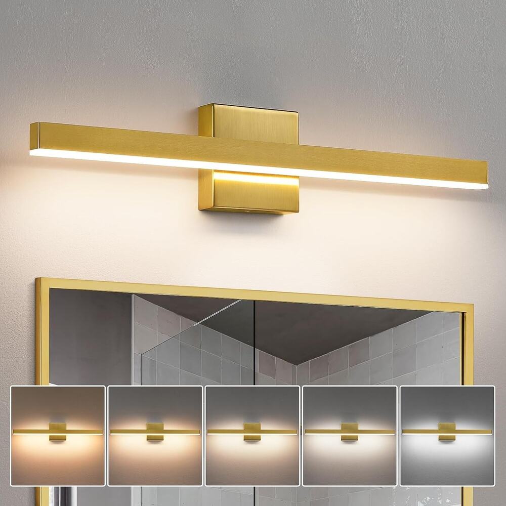 24" Modern Gold LED Bathroom Vanity Light Over Mirror Dimmable 5CCT